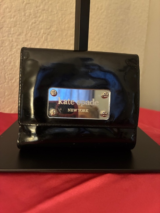 kate spade Handbags - kate spade Black Patent Leather Small Fold Wallet with Silver Plaque